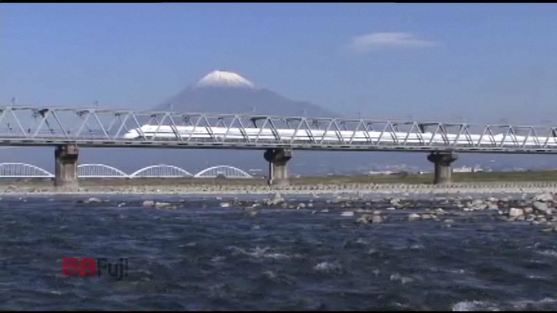 the shinkansen and mt.fuji of the iron bridge on fuji-river